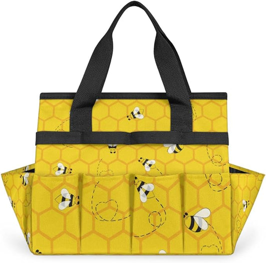 Yellow Bee Beehive Garden Tool Bag with 10 Pockets Easy Access Garden Tote Storage Bag Wear-Resistant & Reusable with 2 Handles Gardening Gifts 13" X 2.8" X 6.8"