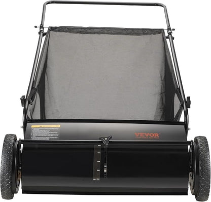 VEVOR Push Lawn Sweeper, 26 Inch Leaf & Grass Collector, Strong Rubber Wheels & Heavy Duty Thickened Steel Durable to Use with Large Capacity 7 ft³ Mesh Collection Bag, 4 Spinning Brushes
