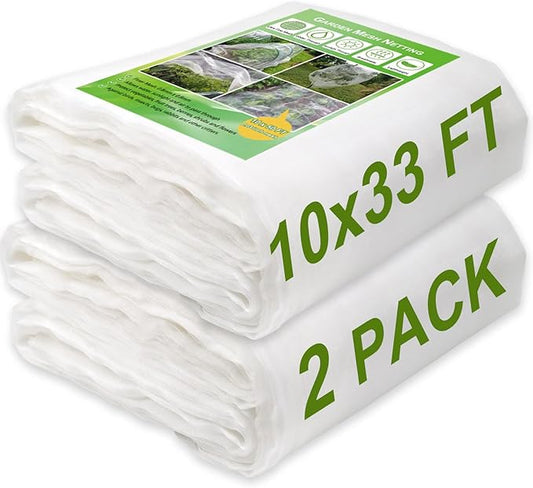 Thicker Garden Mesh Netting, 2 Pack 10x33Ft Ultra Fine Garden Netting Mesh Barrier Protection Netting for Vegetable Plants Fruits Flowers Crops Row Cover Raised Bed Fabric Screen Protection Net Cover