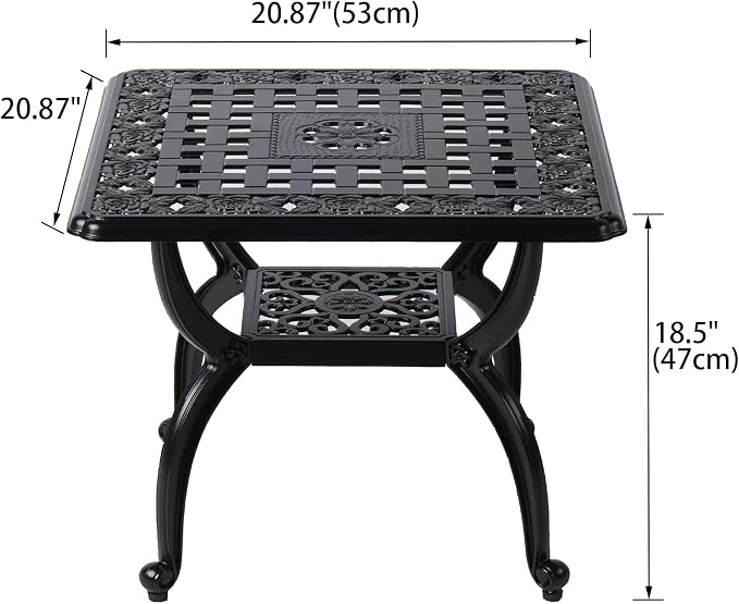 21" Cast Aluminum Outdoor Side Table,Small Patio Table,Outdoor Coffee Tables for Patio,Garden,Balcony, for All Weather (Black, Square)