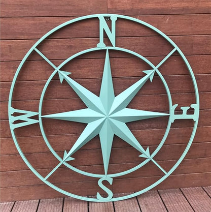 Nightclawing Nautical Metal Compass Wall Décor, Indoor/Outdoor Décor, 41L x 41H x 2W inches,Blue