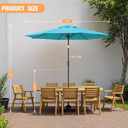 Outdoor Patio Umbrella, Table Umbrella with Push Button Tilt and Crank, 8 Ribs Market Umbrella