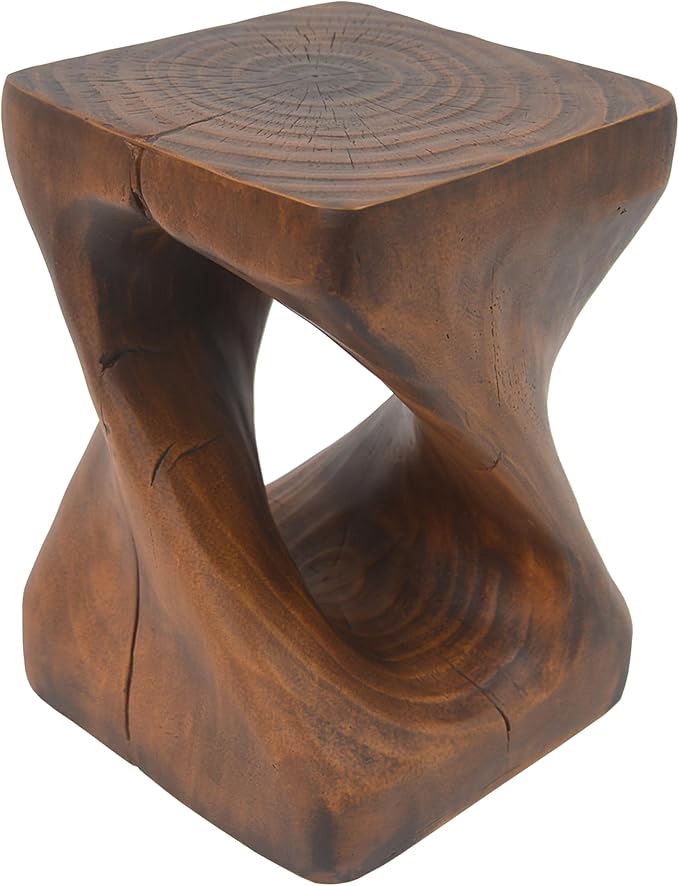 Christopher Knight Home Novi Outdoor Side Table, Twist-Shaped Decorative Accent Sofa Side End Table, Garden Stool for Patio Balcony Beach Pool, Lightweight Concrete, Wood-Like Texture, Antique Brown