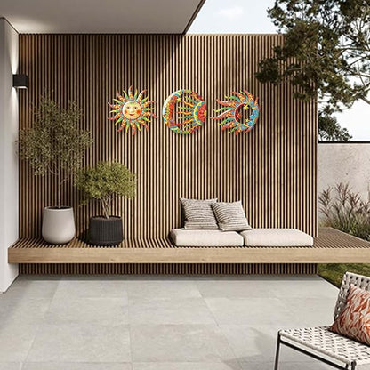 VividLadybug Metal Sun Moon Wall Art Decor,set of 3,Vivid Sun Moon Metal Wall Decor,Colorful Sun Face Sculptures, Indoor Outdoor Wall Decor Fence Garden Courtyard Decoration,wall art decor,hanging decor