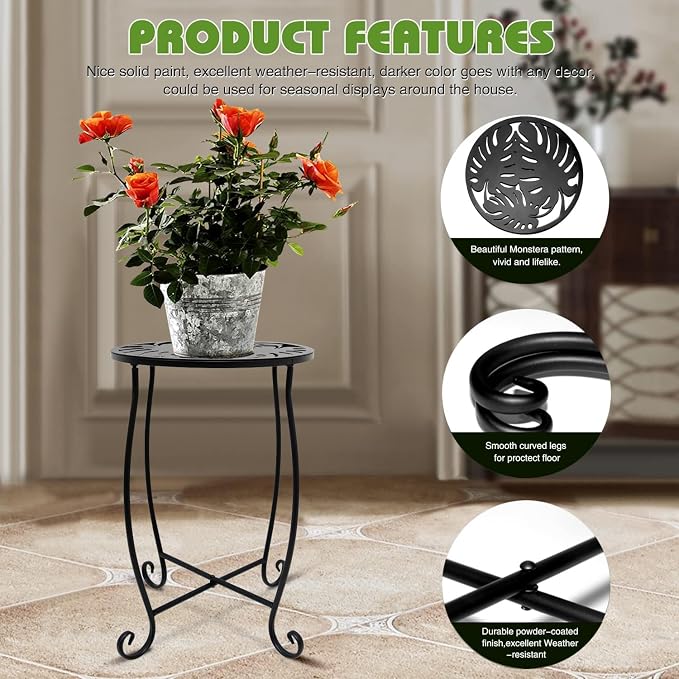 Small Side Tables for Small Space, 2 Pack Metal Outdoor Indoor Side Table, Weather Resistant Mini Metal Round Side Table Pool Chair Side Table for Patio Yard Porch Balcony Garden Bedside, Black