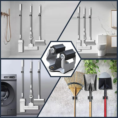 3-H 25 Pack Mop and Broom Holder Big Size Hanging 1 KG Extra,Broom Hanger Wall Mount for Hanging and Organizing Shove Rake Yard Tools in Shed Kitchen Laundry Room Bathroom Garden(Black)