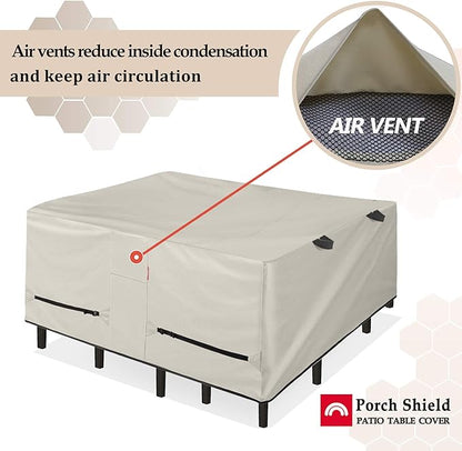 Porch Shield Patio Table Cover - Waterproof Outdoor Dining Table and Chairs Furniture Set Cover Square - 84 x 84 inch, Beige