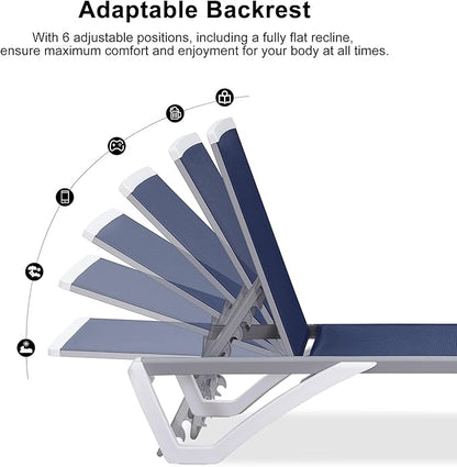 PURPLE LEAF Patio Chaise Lounge Chair Outside Aluminum Plastic Stackable Tanning Chairs for Pool Sunbathing Beach Deck Outdoor Lounger, Dark Blue