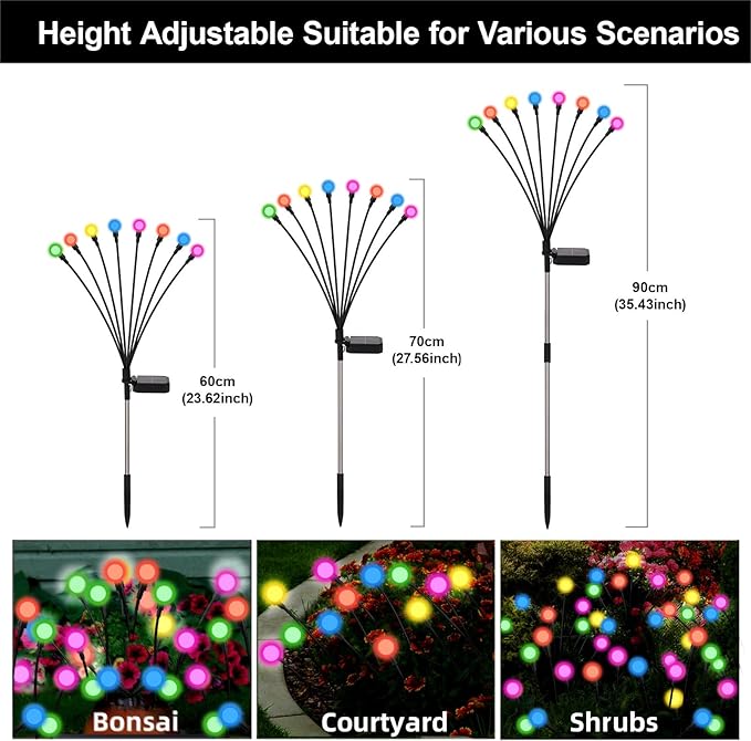 Solar Firefly Lights Multicolor, 2 Pack 800mAh Swaying Firefly Garden Lights Solar Powered Outdoor Waterproof Color Changing for Outside Yard Patio Lawn Pathway Walkway Stake Christmas Decor