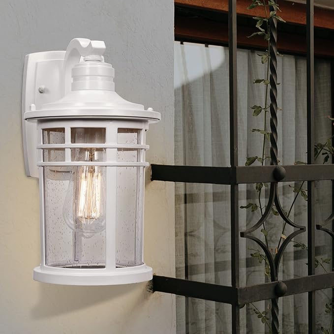 Darkaway Outdoor Porch Lights Wall Mount, Outdoor Light Fixtures Sconces Wall Lighting with Seeded Glass Waterproof Exterior Lights for Patio Yard House Hallway Doorway Garage(2 Pack, White)