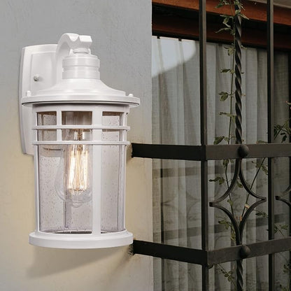 Darkaway Outdoor Porch Lights Wall Mount, Outdoor Light Fixtures Sconces Wall Lighting with Seeded Glass Waterproof Exterior Lights for Patio Yard House Hallway Doorway Garage(2 Pack, White)