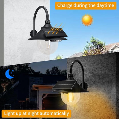 Auzev Solar Lantern Lights Outdoor Retro Solar Barn Light with 3 Lighting Modes & Motion Sensor, Wall Mount Waterproof Outside for Farmhouse, Patio, Garden, Shed and Courtyard (Black-1Pack)