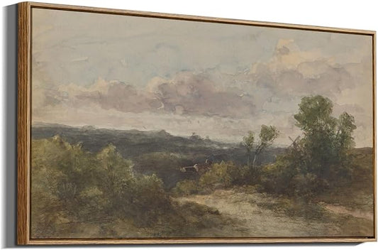 InSimSea Extra Large Framed Vintage Wall Art, Living Room Farmhouse Decor, Hill Sky Watercolor Countryside Landscape Canvas Prints, Retro Scenery Long Picture for Bedroom Above of Bed, 20x40inch
