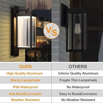 2-Pack Outdoor Wall Sconce Exterior IP54 Waterproof LED Wall Light Fixture Modern Wall Mount Lamp Lantern Anti-Rust Grey Finish Aluminum Light Body for Porch Entryway Doorway 13W 750Lm 3000K