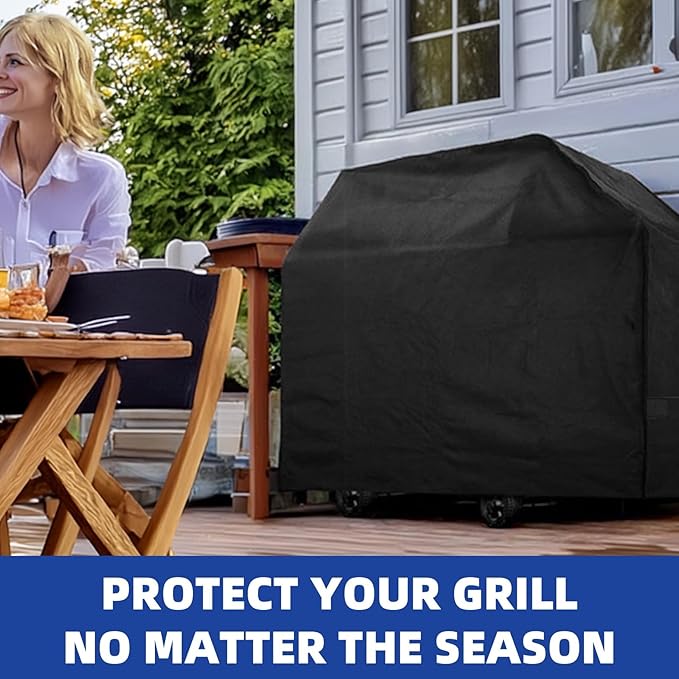 BBQ Gas Grill Cover for Outdoor, Anti-UV, Rip-Proof, 600D Oxford Fade Resistant Material, Barbecue Cover with Hook and Loop Straps & Adjustable Hem Drawstring (Black, 32”x26”x43”)