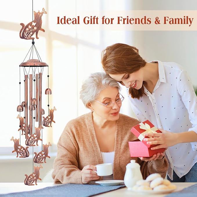 Cat Wind Chimes for Outside,Cat Gifts for Women Men/Memorial Gift/Birthday Gifts/Metal windchimes Outdoors/Indoors,Garden Decor,Patio,Home,Porch,Yard Decorations