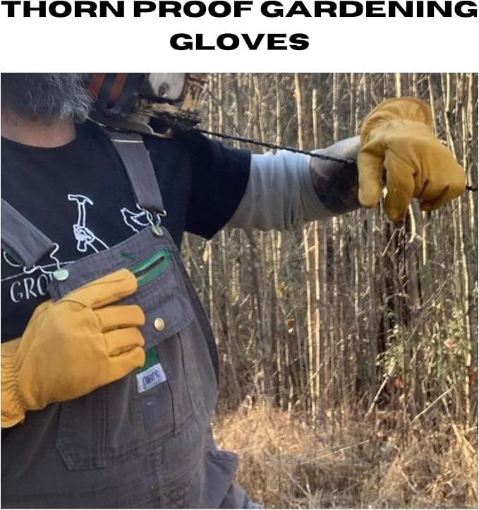 Iron Fencer Leather Work Glove- 207 Medium Cowhide Leather Fencing Gloves for Men Heavy Duty Double Palm, Guantes de Trabajo, Ranch, 207M