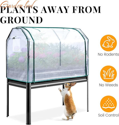 KING BIRD Large Raised Garden Bed with Cover & Netting Galvanized Elevated Planter Box with Legs 48×24×56 in for Backyard, Patio, Balcony, 400lb Capacity, Dark Grey