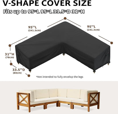iBirdie Outdoor Sectional Cover fit 95 x 95 inch, 94 x 94, 93 x 93, 92 x 91 L-Shaped Patio Sofa Waterproof Weatherproof 600D Heavy Duty Garden Furniture Cover for Outside L Shape Couch