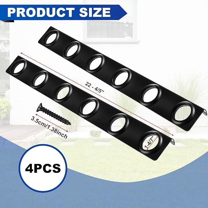 Dunzy 4 Sets 6-Tool Landscape Trailer Rack for Lawn Equipment 6 Hole Hand Tool Storage Rack Landscaping Shovel Holder for Truck with Rubber Grommets and Mounting Hardware Accessories, Black