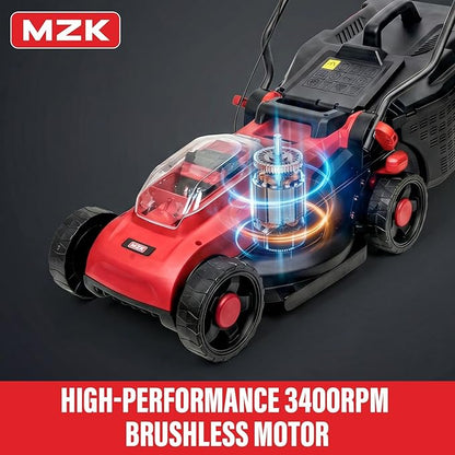 MZK 20V 13" Electric Lawn Mower, Brushless Cordless Lawn Mower with 4-Position Height Adjustment, Walk-Behind Push Mowers with 8 Gallon Grass Bag, 2 x 4.0Ah Batteries & Charger Included, LM13B8