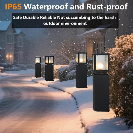 Outdoor Landscape Path Light Modern Black Waterproof Bollard Light Outside Housing Pathway Light Aluminum Walkway Lighting Hardwired E26 Sideway Post Pole Lighting Patio Porch Exterior Lawn Floor Lamp