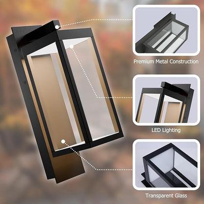 Outdoor Wall Light Fixtures, Outdoor Light Fixtures Wall Mount, Wall Sconce Lighting with Led Bulbs, Anti-Rust Modern Matte Black Outside Lights for Patio Front Door Entryway Garage
