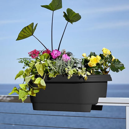 Bloem 24" Black Resin Deck Rail Round Planter, 9" H, 24" L, 12" W, Fits Rail Sizes Between 4.75" - 5.75" Wide
