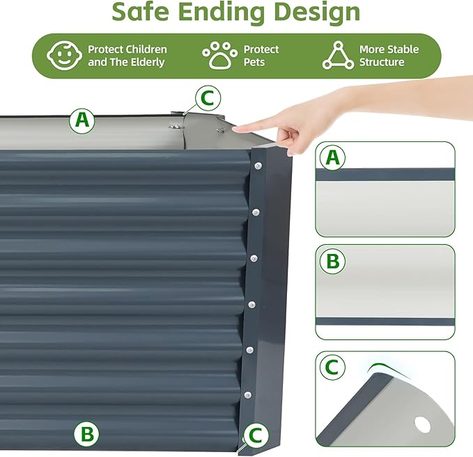 4x2x1.86ft (2 Pack) Raised Garden Bed - Galvanized Deep Root Planter Boxes Outdoor with Wing Nuts and Safety Edges for Gardening Vegetables, Flowers, Herbs, Succulents - Gray