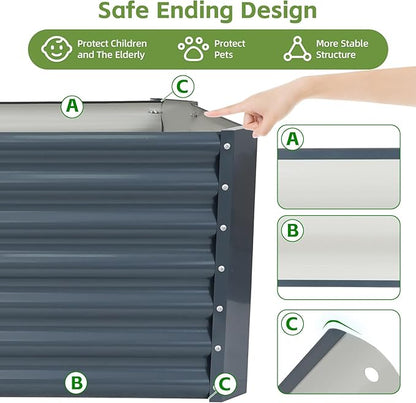 4x2x1.86ft (2 Pack) Raised Garden Bed - Galvanized Deep Root Planter Boxes Outdoor with Wing Nuts and Safety Edges for Gardening Vegetables, Flowers, Herbs, Succulents - Gray