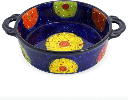 Baking Dishes For Oven, 1 Quart Round Casserole Dishes For Oven-blue and flowers-round 950ml