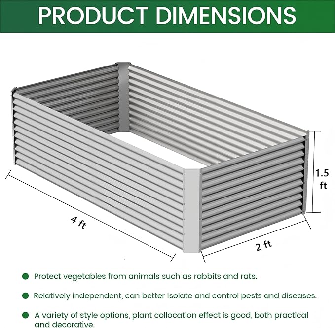 FRIZIONE 3pcs Tall 4x2x1.5ft Galvanized Raised Garden Bed Outdoor,Steel Garden Bed for Vegetables,Above Ground Garden Box for Flower,Metal Raised Beds for Gardening