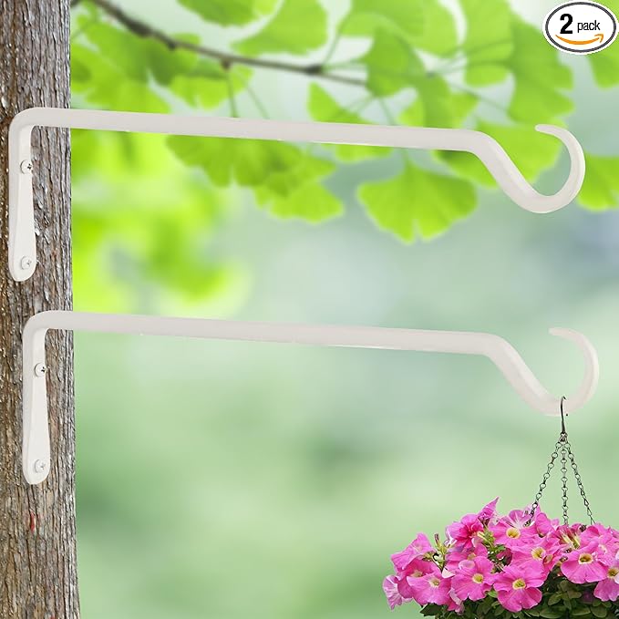 AILIN YELOKIE 16" Plant Hangers 2-Pack - Heavy Duty Rust-Resistant Steel Hooks for Bird Feeders, Indoor/Outdoor Plants & Wall Decor, White