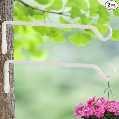 AILIN YELOKIE 16" Plant Hangers 2-Pack - Heavy Duty Rust-Resistant Steel Hooks for Bird Feeders, Indoor/Outdoor Plants & Wall Decor, White