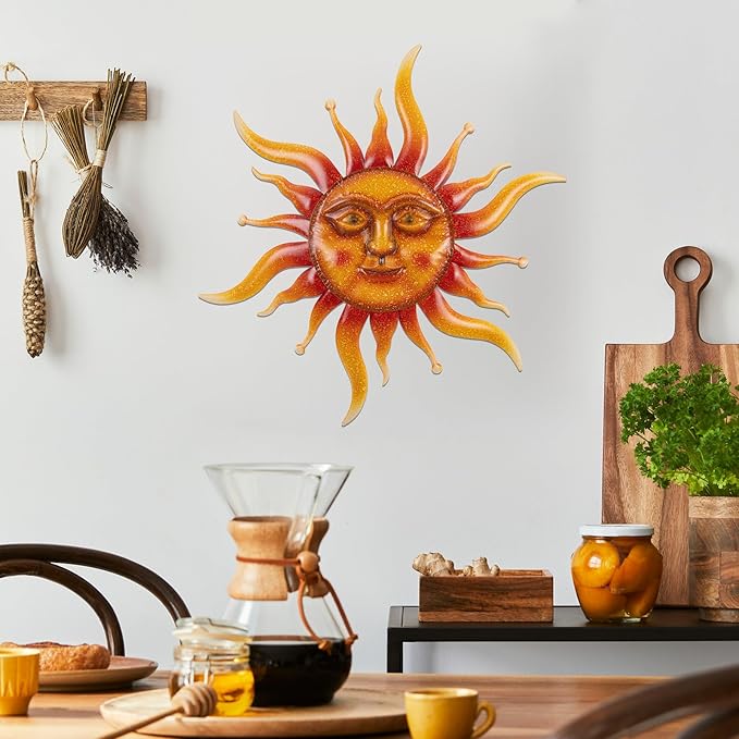 VZVXCC Sun Metal Wall Art Outdoor Decor-Rustic Retro 3D Sun Face Metal Wall Sculpture Large Outdoor Wall Art Hanging Decoration Garden, Patio, Farmhouse Mothers Day Gifts