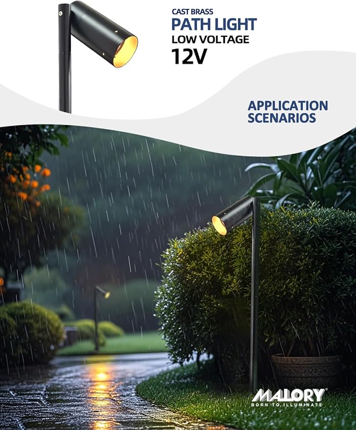 MALORY Brass Path Lights,9-17V AC/DC Low Voltage LED Landscape Pathway Lights,Waterproof Accent Light with G4 Bulb for Garden,Walkway,Driveway,Patio or Yard (P07, 4-Pack with Bulb)