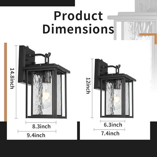 JYZ Dusk to Dawn Outdoor Wall Sconce, 15 Inch Exterior Wall Mount Lantern with Aluminum Frame, Weatherproof Black Porch Light Fixture for Front Door, Garage, Patio, Backyard, Garden JYOWL05-L