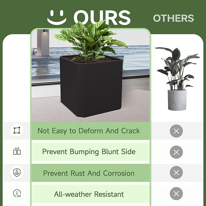 Steel Planter Box-20"x20"x20"-Large Square Planter Box-Outdoor Indoor-Cube Steel Planter Heavy Duty Black Metal Planter Box Commercial Residential for Home Garden Porch Hotel Patio