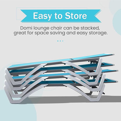 Domi Outdoor Lounge Chair, Aluminum Lounge Chair for Outside with 5 Position Adjustable Backrest, Outdoor Chaise Lounge for Beach, Yard, Balcony, Poolside(1 Turquoise Blue Chair W/O Table)