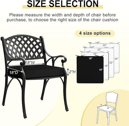 downluxe Waterproof Outdoor Chair Cushions for Patio Furniture, 18" x 18" x 2" Patio Chair Cushion with Adjustable Ties & Portable Handle, Square Outdoor Cushion with Removable Cover, Black, 2 Pack