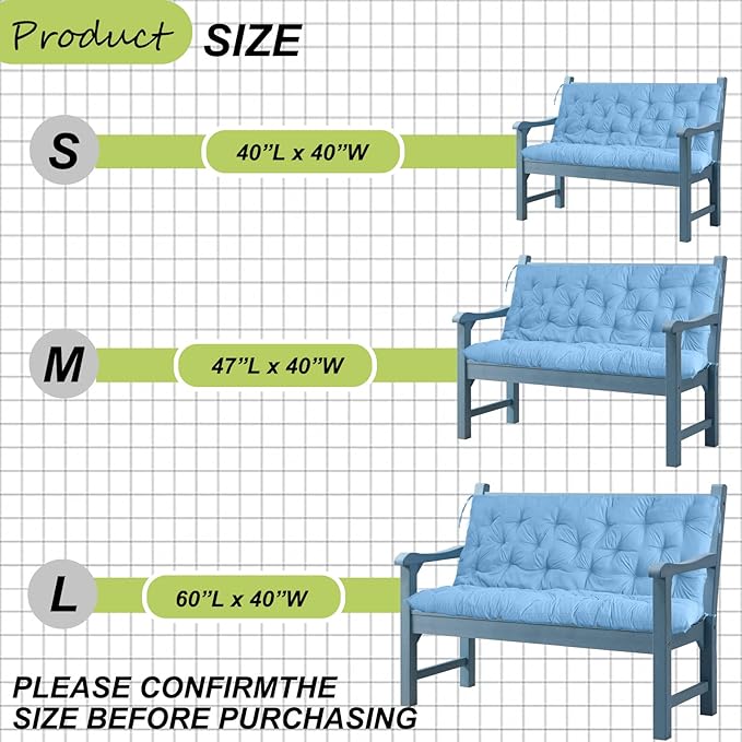 Replacement Cushions for Swing, Waterproof Porch Swing Cushion, 2-3 Seat Replacement Swings Seat Cushion with Backrest and Ties for Patio Backyard Porch Garden(Sky Blue 40 * 60 in)