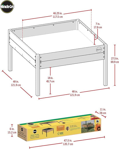 Miracle-GRO 4 x 4 Ft. Wooden Raised Garden Planter, 12.8 Cu. Ft. Above Ground Garden with Powder-Coated Metal Brackets for Decks and Yards