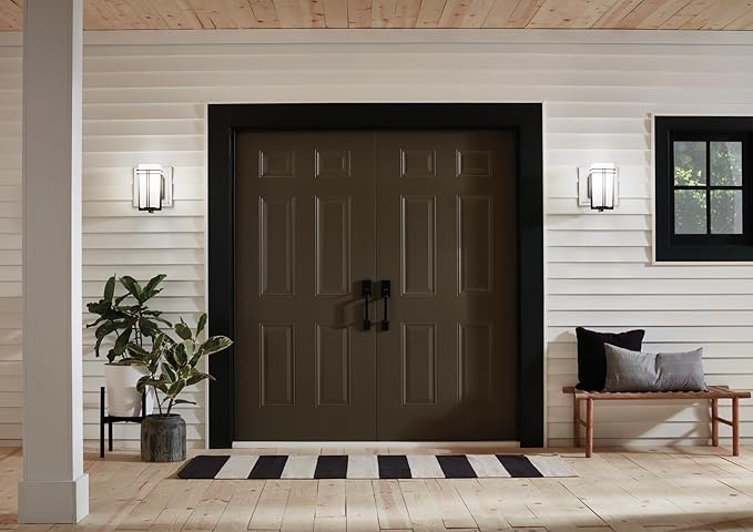 Kichler Tremillo 11.75" Outdoor Wall Lightin Black, 1-Light Exterior Wall Sconce Porch Light with Satin Etched Cased Opal Glass, (11.75" H x 5.75" W), 49200BK