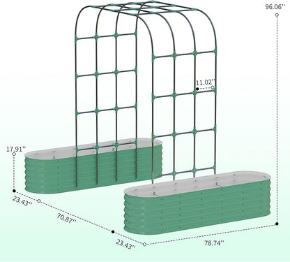 Expandable Arch Trellis Raised Bed Kit – 95" Metal Garden System with Vertical Netting, Plant Ties, and Drainage Design for Vegetables, Flowers, and Vines (Rust-Proof Green)