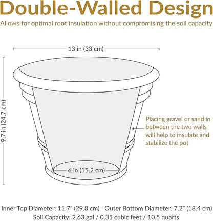 Sunnydaze 13-Inch Laurel Large Plant Pot - Polyresin Round Outdoor Planter with Drillable Drainage Holes - 4 Pack - Rust