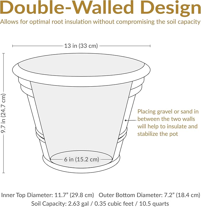 Sunnydaze 13-Inch Laurel Large Plant Pot - Polyresin Round Outdoor Planter with Drillable Drainage Holes - Rust
