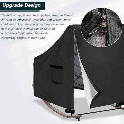Outdoor Rocking Chair Cover, Heavy Duty Waterproof Papasan Chair Cover with Split Zipper, Easy to use, Black