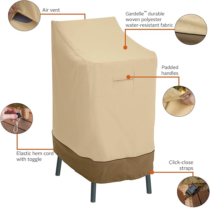 Classic Accessories Veranda Water-Resistant 26 Inch Patio Bar Chair & Stool Cover, 4-Pack, Patio Furniture Covers