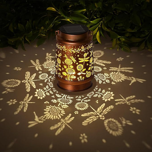Solar Lanterns Outdoor Waterproof Garden Decor Christmas Gifts for Women Mom Birthday Gifts Ideas Metal Bird Decorative LED for Patio Pathway Landscape Walkway Terrace Balcony Lawn Yard(Dragonfly)