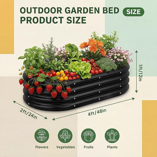 Land Guard Galvanized Raised Garden Bed Kit, Galvanized Planter Raised Garden Boxes Outdoor, Oval Large Metal Raised Garden Beds for Vegetables(Grey)4×2×1ft(1pcs)